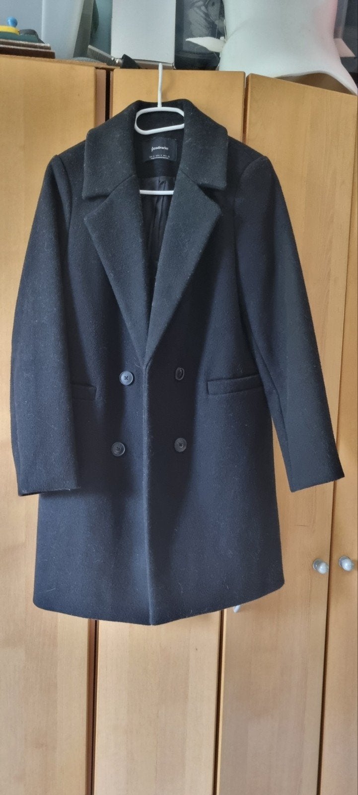 halflange zwarte jas maat S Stradivarius, Ophalen, Maat 36 (S)