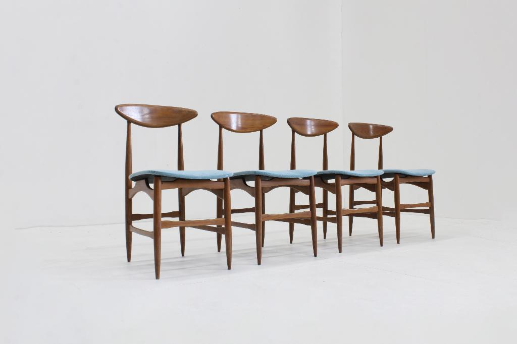 Vintage Mid century Italian dining room chairs 1960s set 4, Ophalen of Verzenden