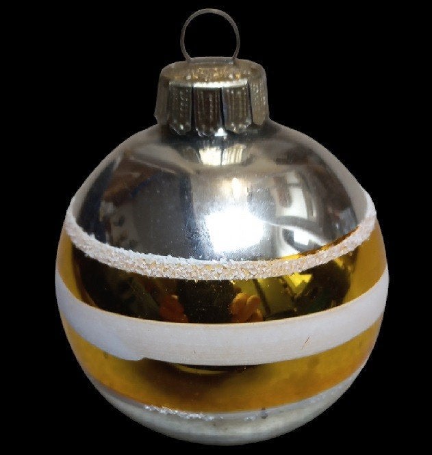 vintage glazen kerstbal goud-zilver kleur. in glas, Diversen, Ophalen, B, Gebruikt, B