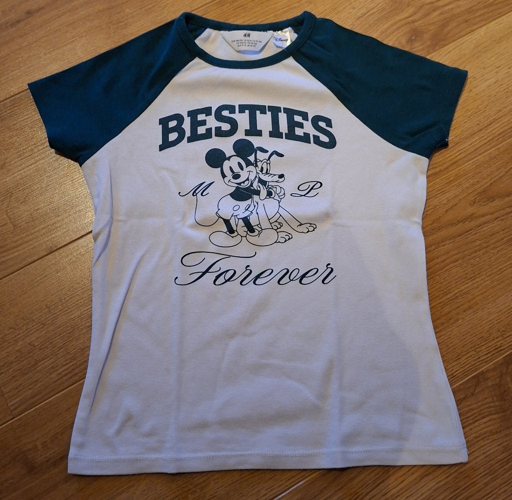 H&M witte shirt Mickey 146/152, Gebruikt, Meisje, H&M, Ophalen of Verzenden
