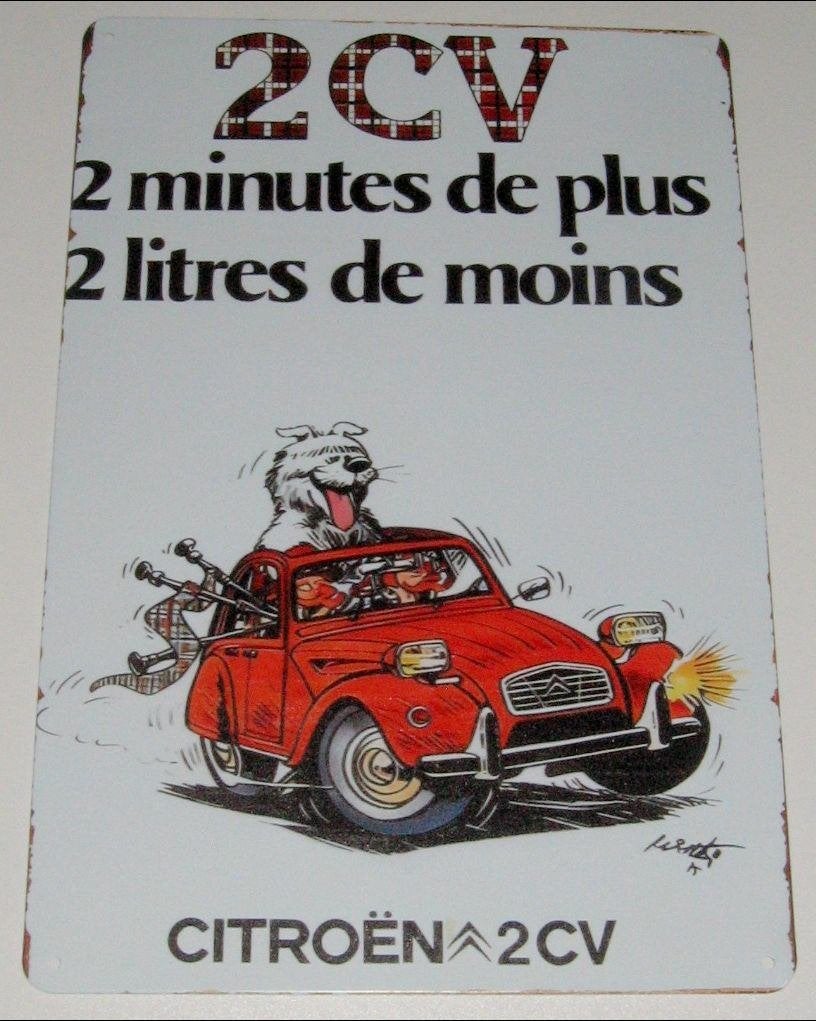 CITROEN 2CV : Metalen Bord Citroën 2CV - 2 minutes de plus, Verzamelen, Verzenden, Nieuw, Auto's