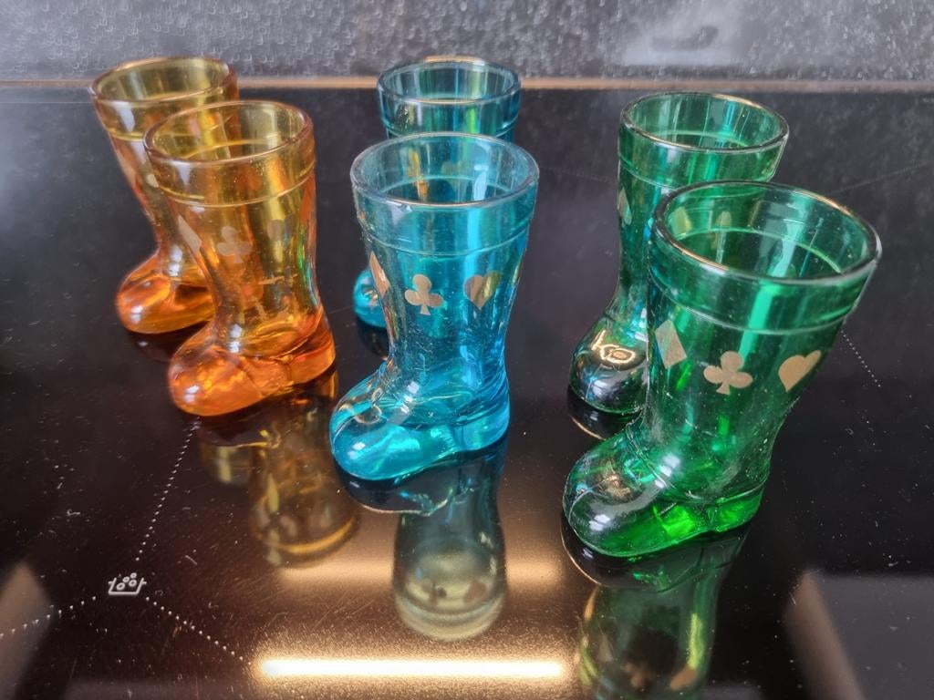 6 gekleurde likeur glaasjes, Antiek en Kunst, Ophalen of Verzenden