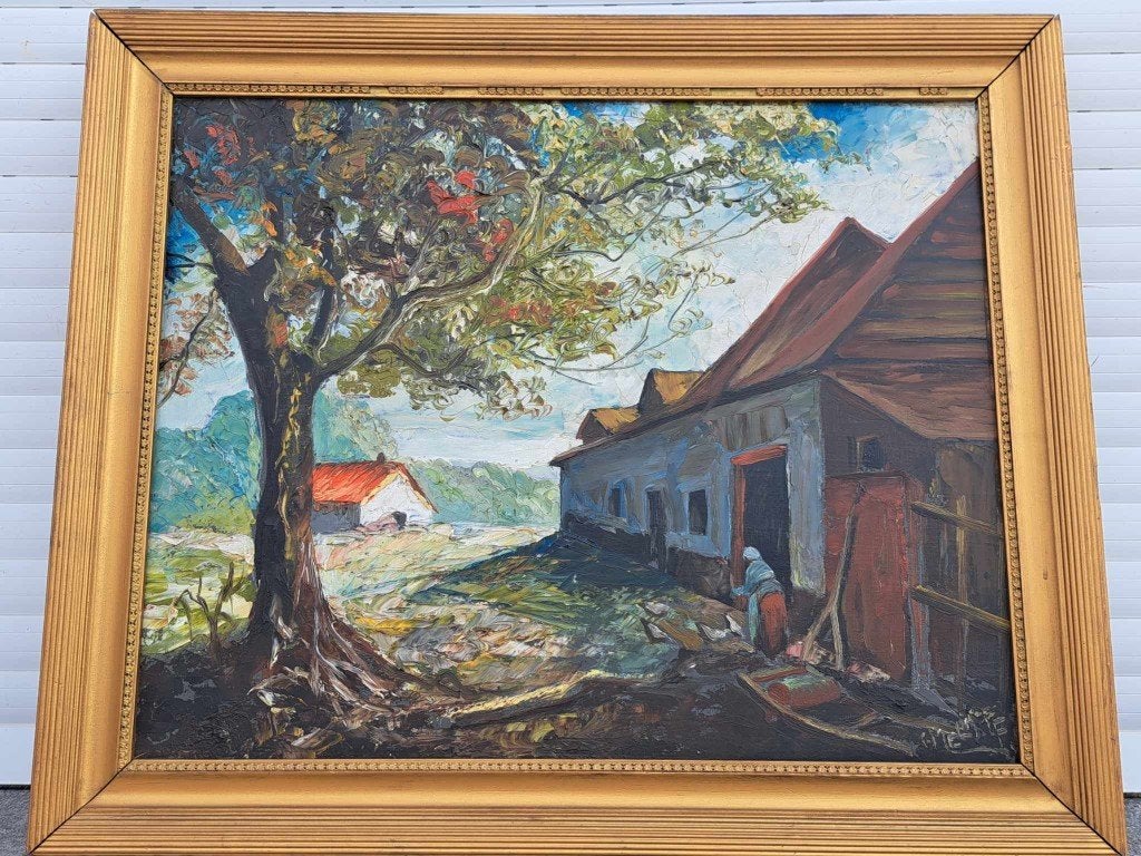 huile sur panneau fermette signe charles melikoff, Ophalen of Verzenden, Paneel