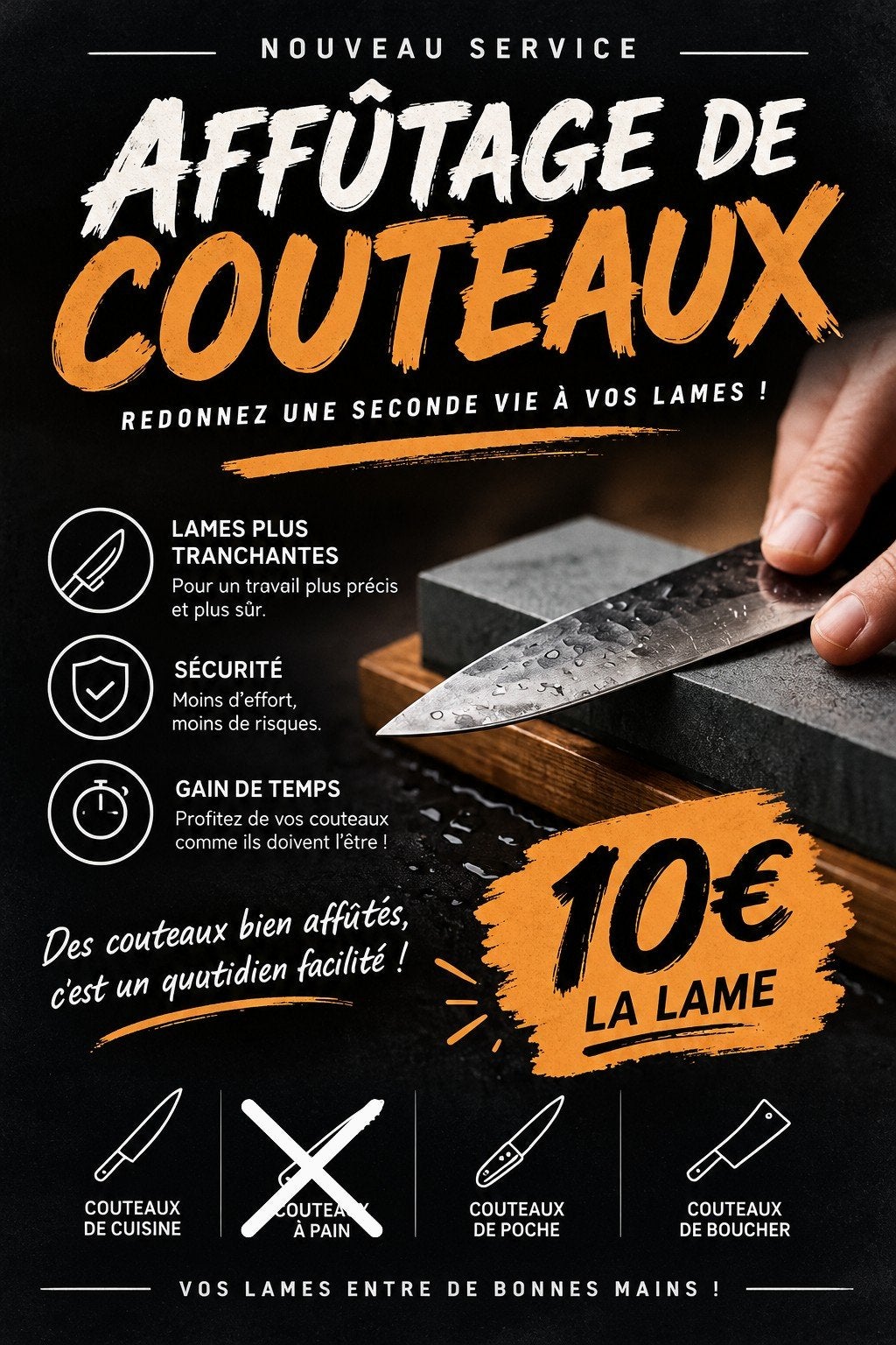 affûtage de couteaux, Enlèvement