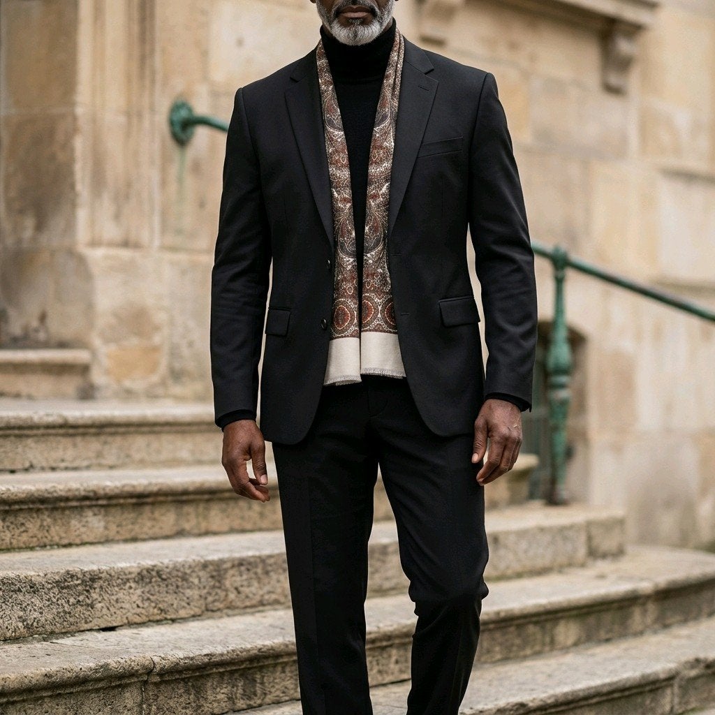 Écharpe pour homme Paisley dans les tons blanc, crème et ter, Neuf, Enlèvement ou Envoi, Vintage, Autres tailles