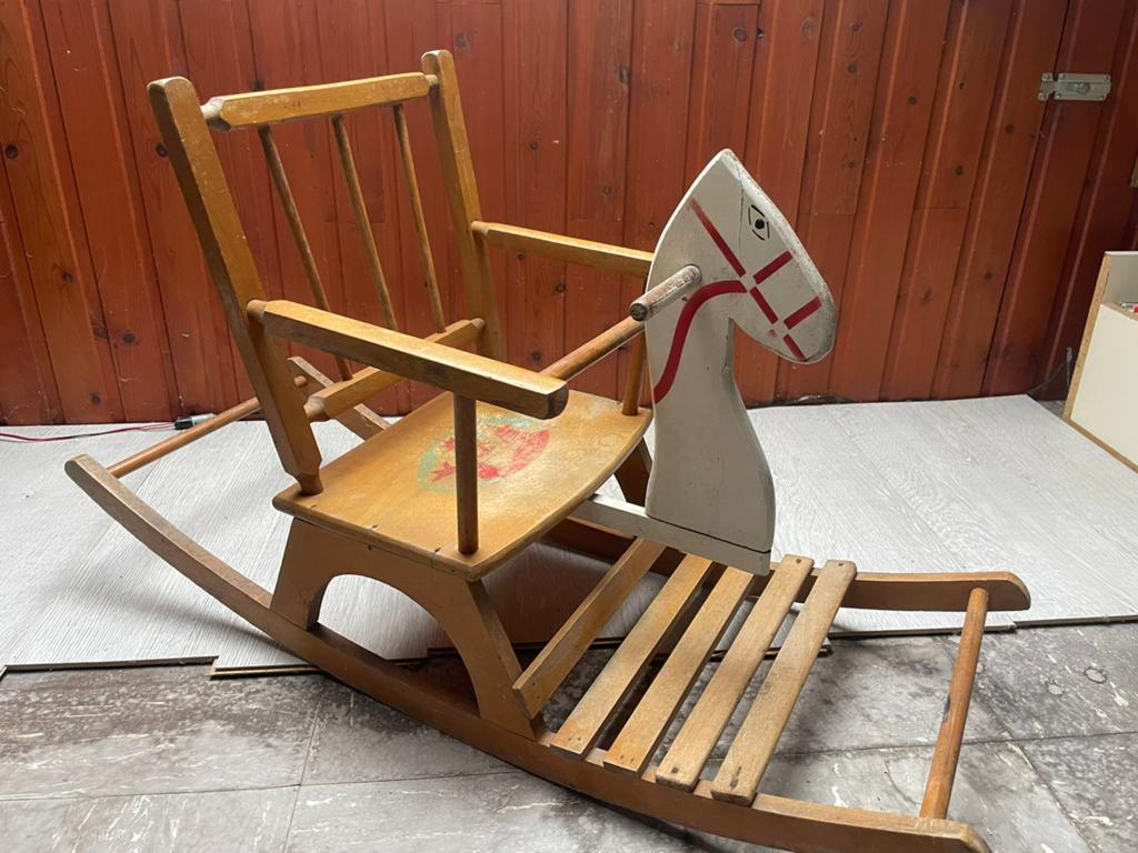 Unieke Vintage Houten Schommelstoel / Schommelpaard, Ophalen, Zo goed als nieuw