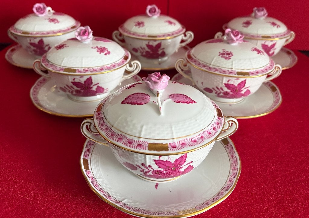 Vintage Herend porseleinen soepset voor 6, Ophalen of Verzenden