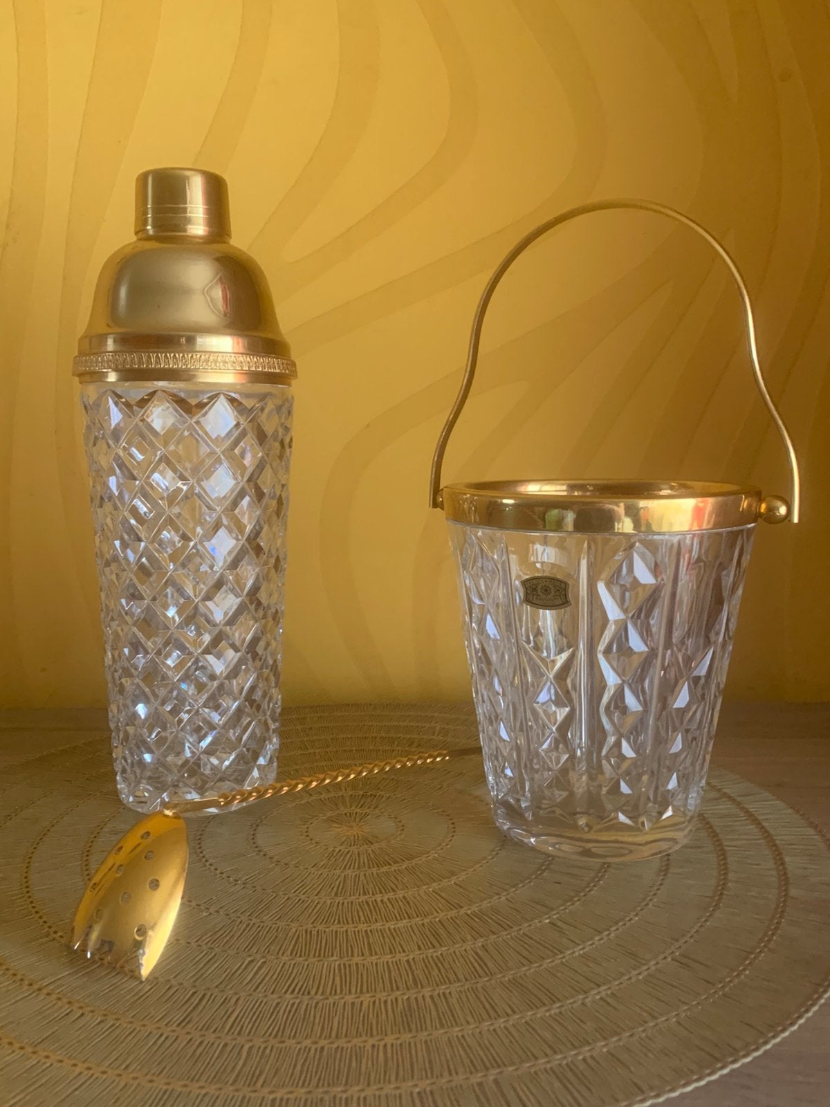 Vintage barset: kristallen shaker en emmer, Ophalen of Verzenden