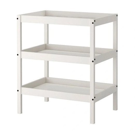 Table à langer ikea en bois blanc avec rangement, Kinderen en Baby's, Badjes en Verzorging, Zo goed als nieuw, Aankleedkussen