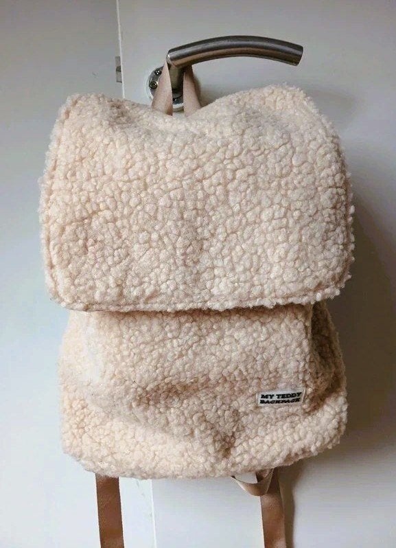Beige fluffy teddy rugzakje in prima staat, Ophalen, Zo goed als nieuw, Beige, Overige typen
