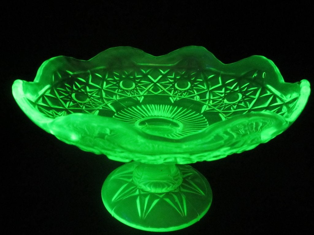 Antieke art deco vaseline/uranium glazen fruitschaal, Ophalen of Verzenden