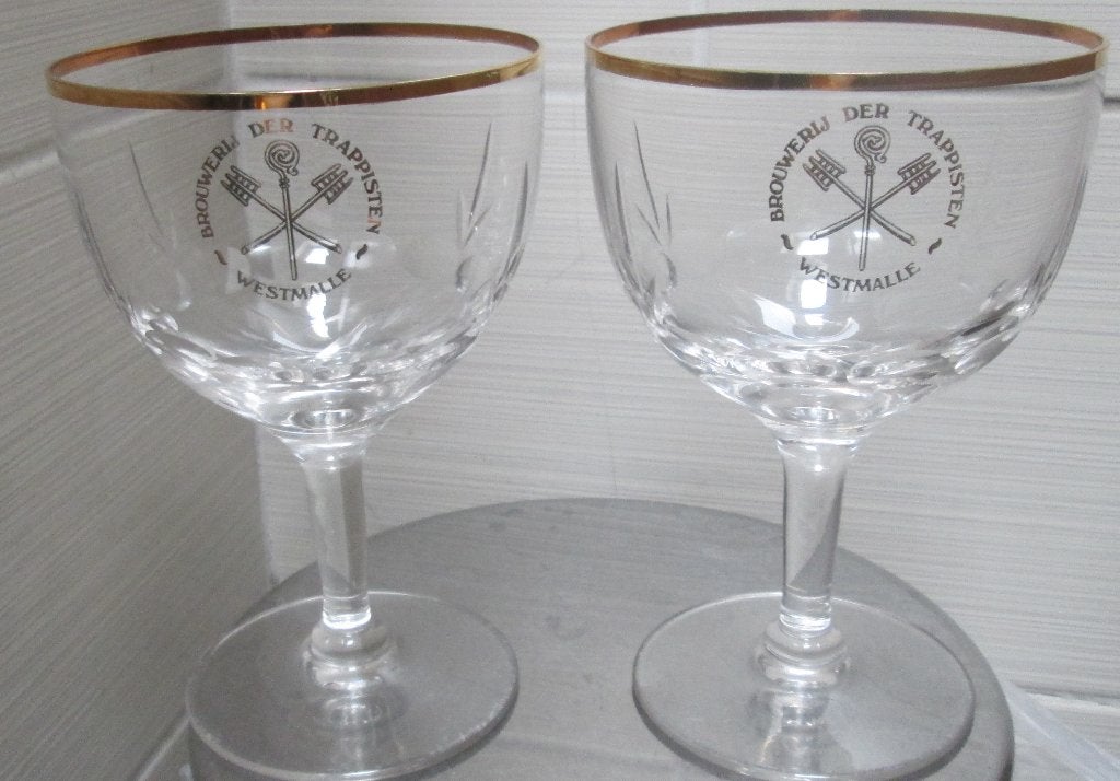 2 zeer mooie 'Westmalle'- glazen met gouden randje, Verzamelen, Ophalen of Verzenden, Zo goed als nieuw, Glas of Glazen, Overige merken