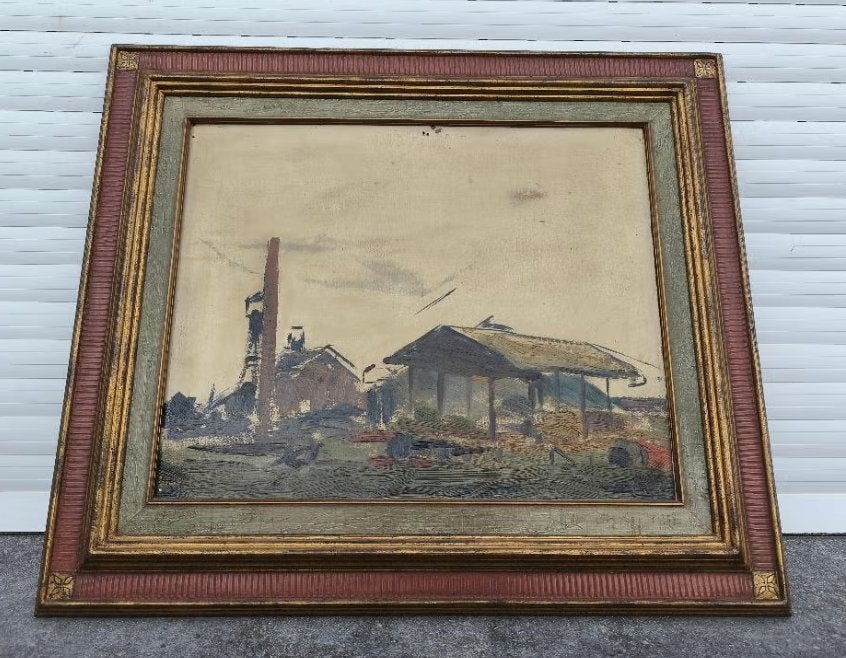 Huile sur panneau charbonnage monograme Hector chavepeyer, Antiquités & Art, Enlèvement ou Envoi, Panneau