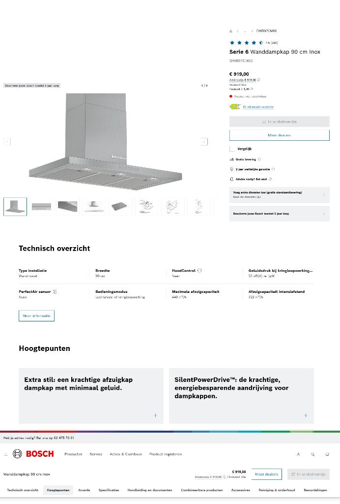 Dampkap Bosch 90cm kompleet, Elektronische apparatuur, Afzuigkappen, Ophalen