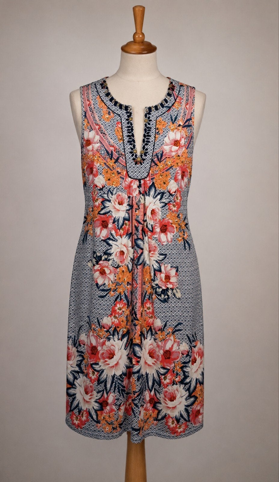 K-Design kleedje met blauw/oranje bloemenprint, Kleding | Dames, K-design, Ophalen of Verzenden, Zo goed als nieuw