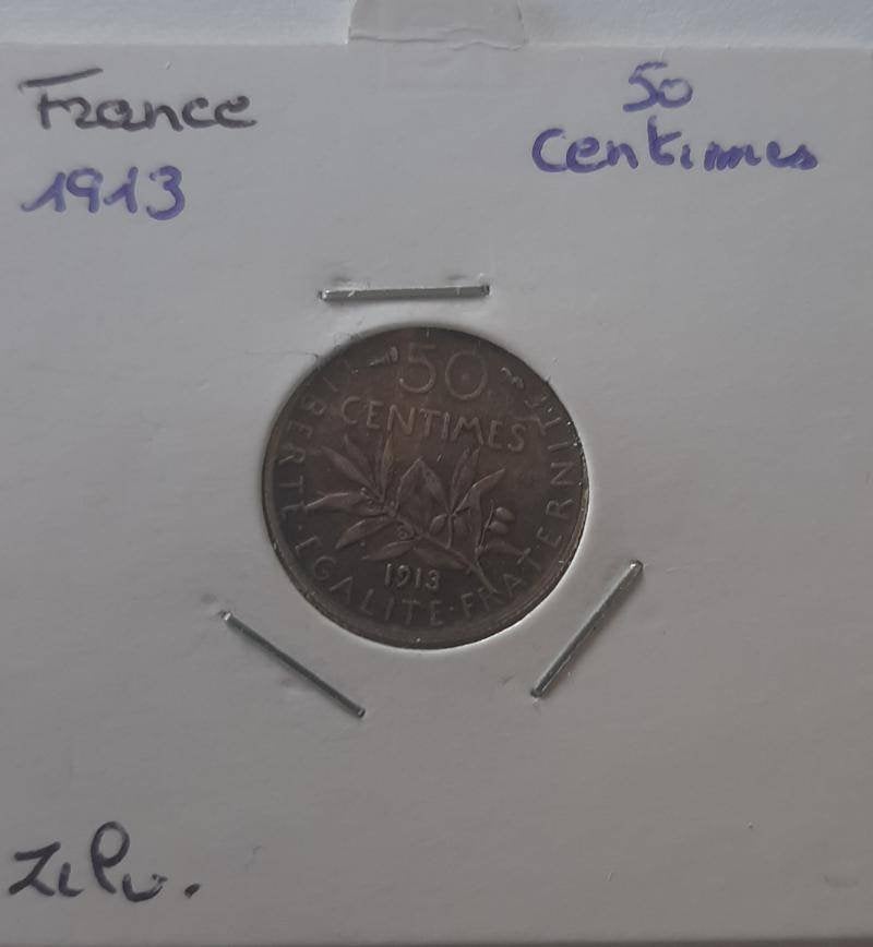 Frankrijk 50 centimes 1913 zilver, Ophalen of Verzenden, Frankrijk, Zilver