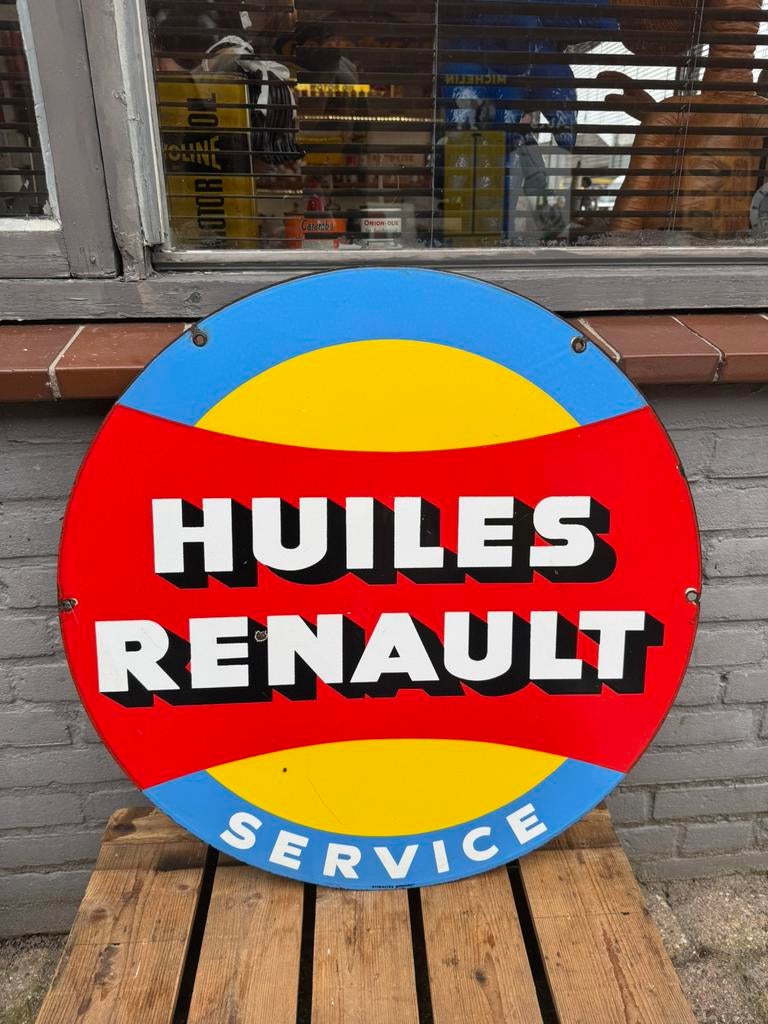 Panneau d'affichage émaillé Huiles Renault Service, Collections, Marques & Objets publicitaires, Utilisé, Panneau publicitaire