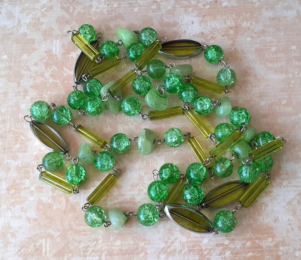 Parelketting vintage flapper boho groen, Ophalen of Verzenden, Nieuw, Groen, Overige materialen
