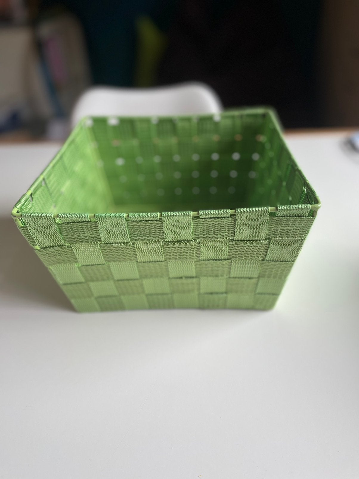 Groen gevlochten mandje, Ophalen, Kunststof, Mand, Vierkant