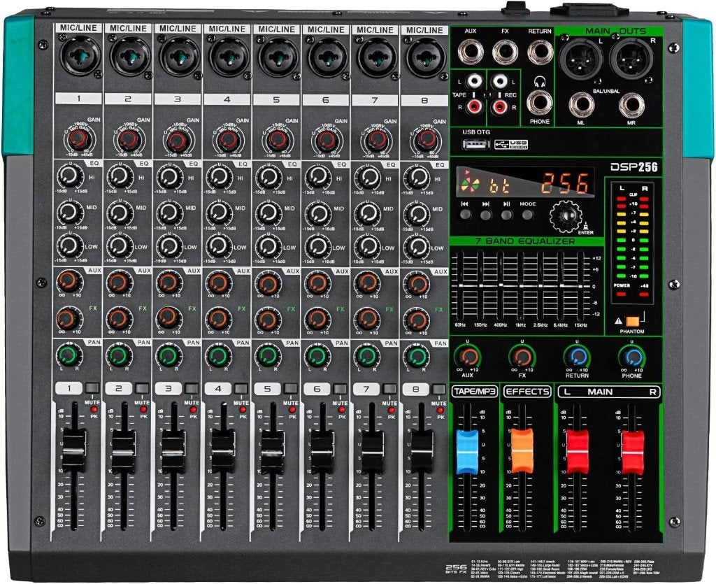 PA8 Professionele 8-kanaals audiomixer met 259 DSP-effecten, Musique & Instruments, Microphones, Comme neuf, Micro pour instrument