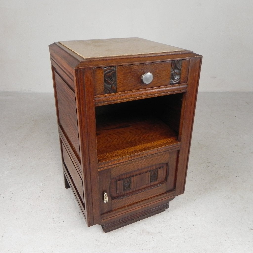 Art Deco nachtkastje met marmer plaat, jaren 30, Ophalen of Verzenden, Hout