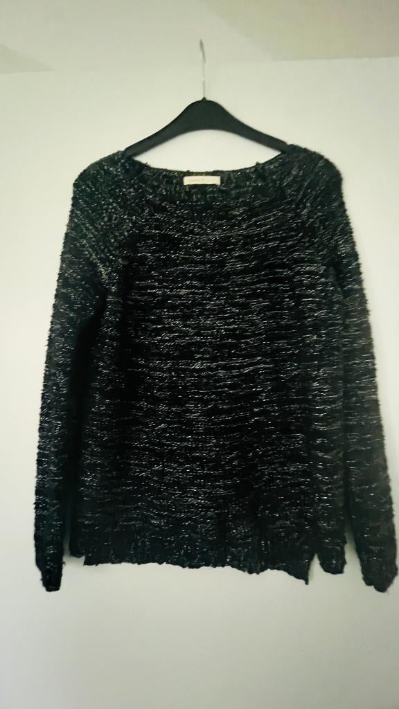 Blouse noir pailletée-"Peace n'love"-T M, Kleding | Dames, Ophalen of Verzenden, Gedragen, Maat 38/40 (M), Zwart