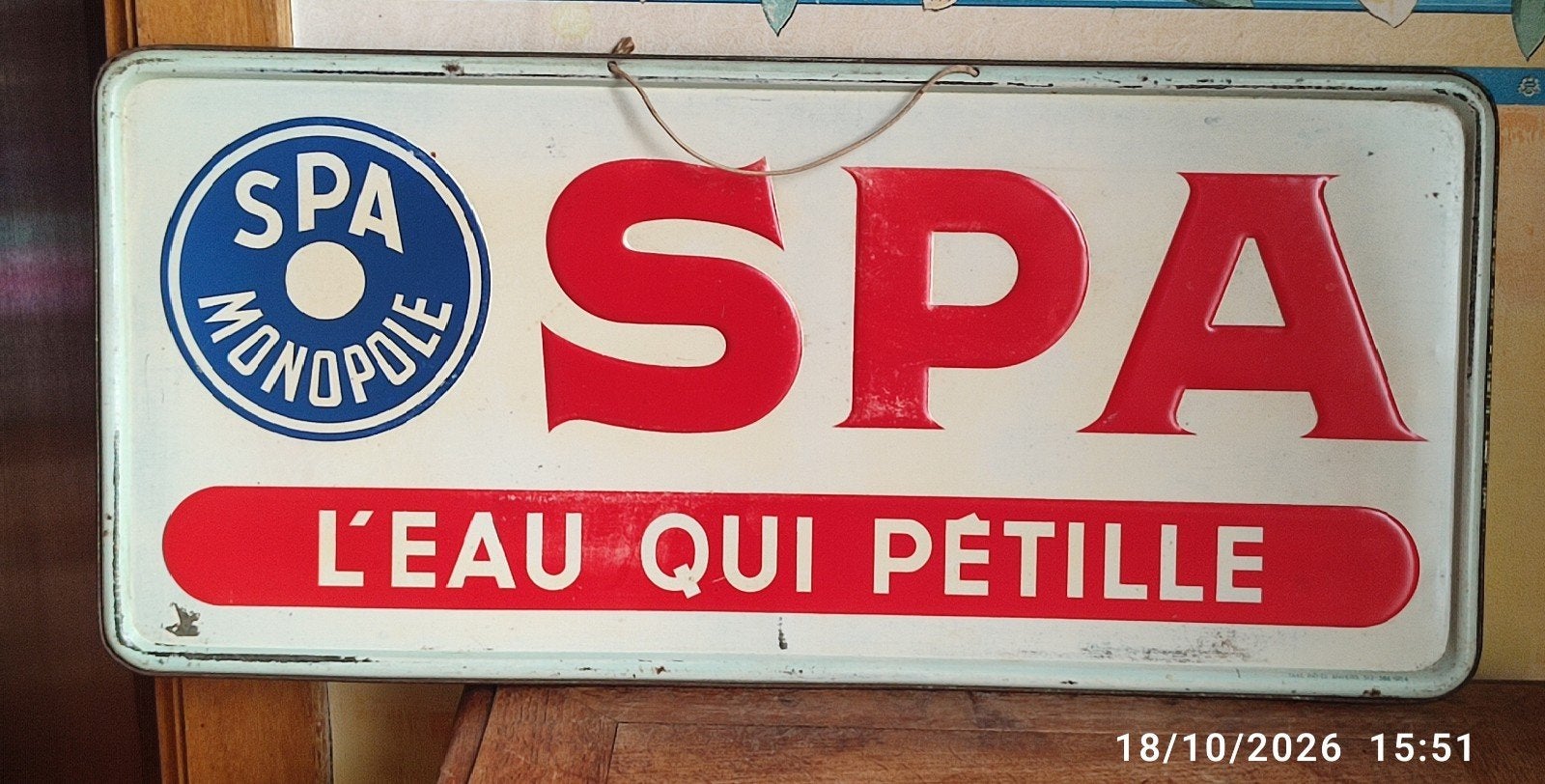 Plaque en métal SPA MONOPOLE de 1954 ., Collections, Enlèvement ou Envoi, Utilisé, Panneau publicitaire