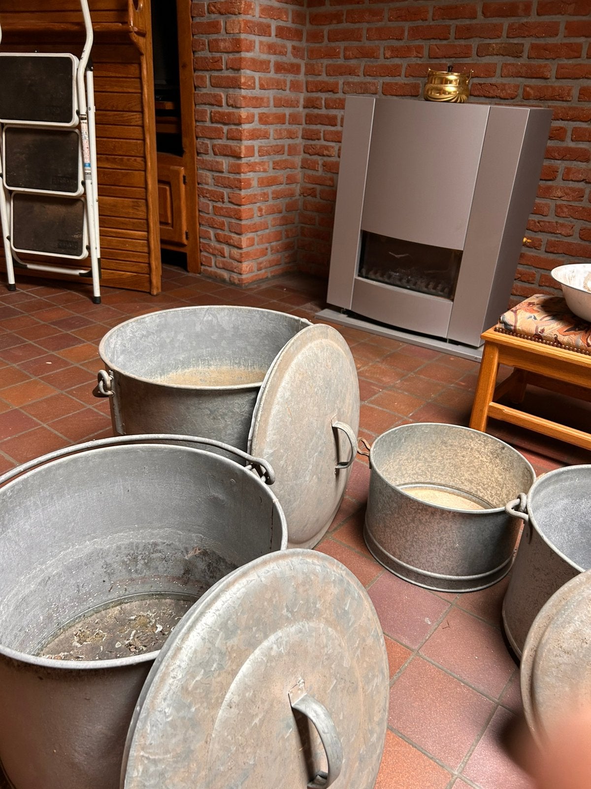 Gegalvaniseerde oude vuilbakken, Tuin en Terras, Ophalen, Gebruikt, Rond, Metaal
