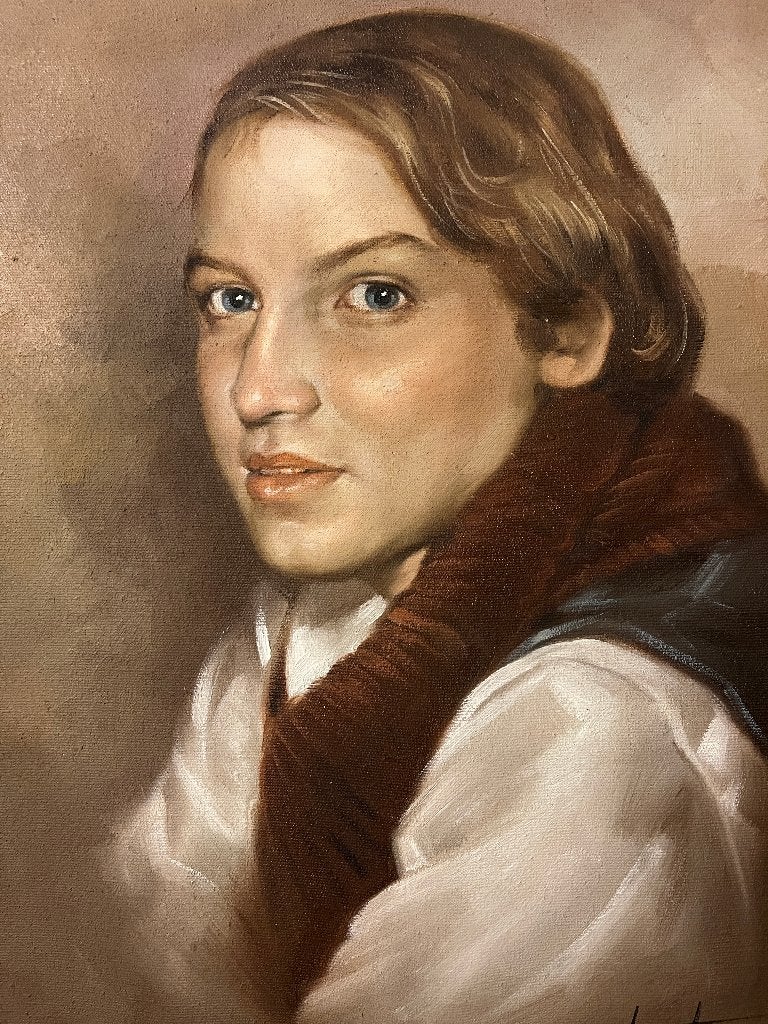 Kunstschilder Chat (1981) - Olieverfschilderij, Origineel werk, Doek, Portret of Personen, Realistisch