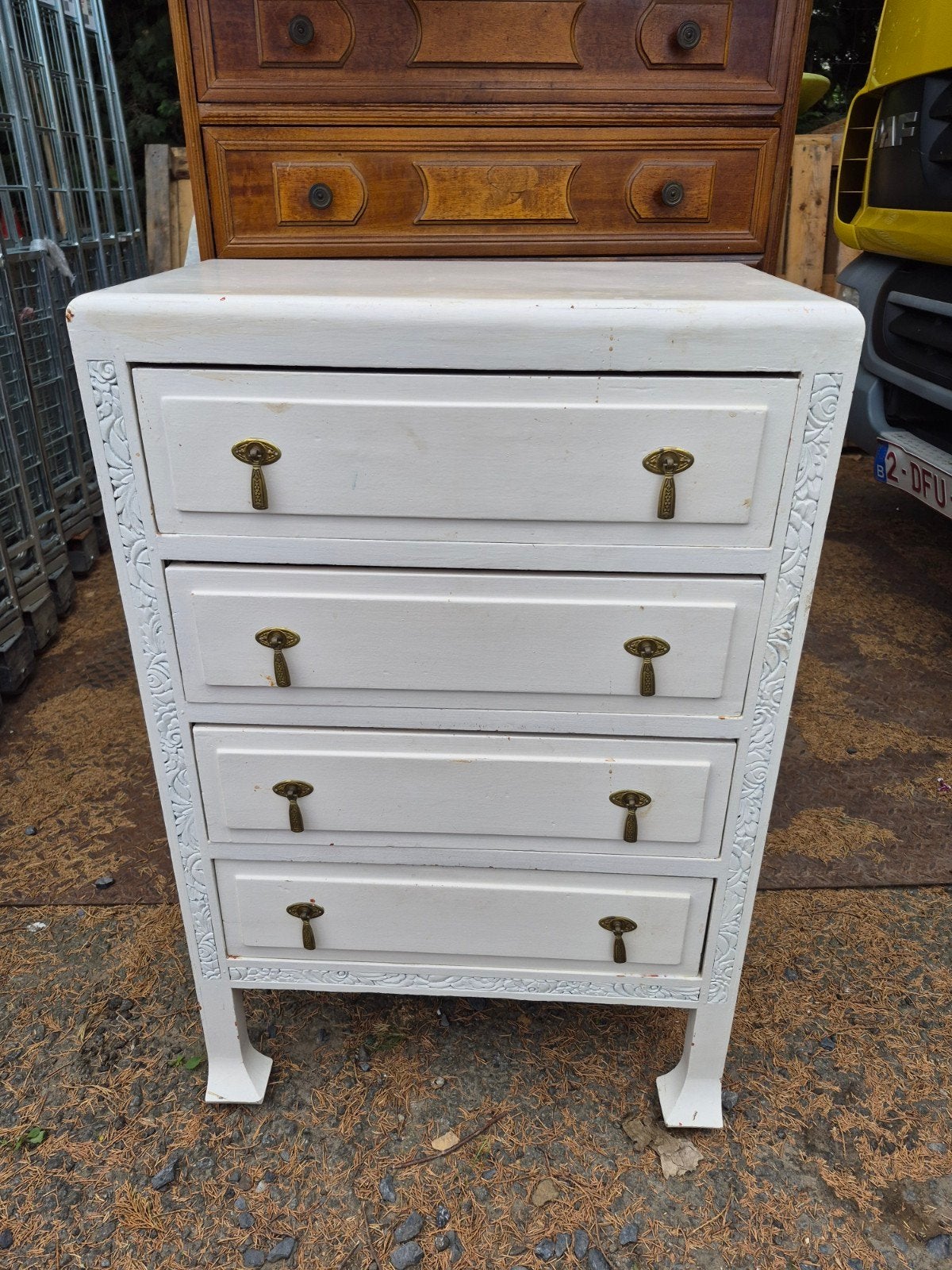 commode vintage blanche 4 tiroirs, Enlèvement