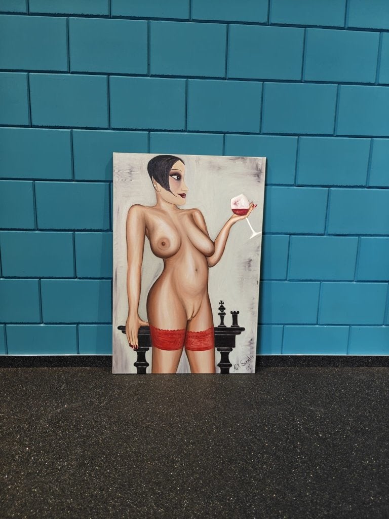 Gesigneerd schilderij Alex Sander – 2009 (Lady Red), Antiek en Kunst, Kunst | Schilderijen | Modern, Ophalen, Gesigneerd, Overige materialen