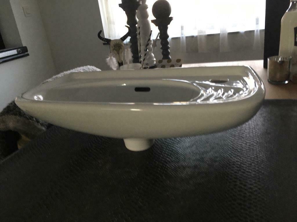 Porselein wit handenwasser lavabo voor in toilet, Doe-het-zelf en Bouw, Ophalen, Gebruikt, Wastafel