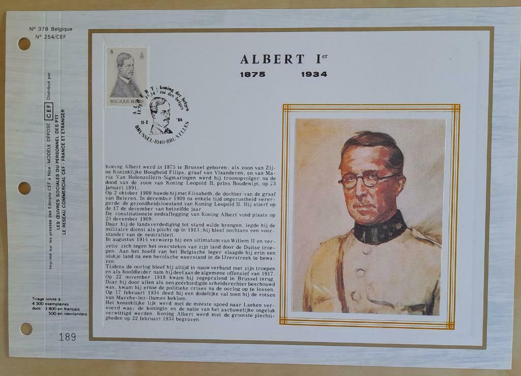 Année 1984 : Carte souvenir fdc soie - 2118 : Albert 1er - C, Timbres & Monnaies, Timbres | Europe | Belgique, Enlèvement ou Envoi