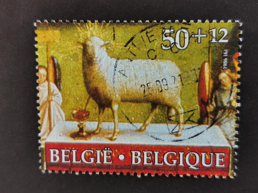 Belgique 1986 - art Adoration de l'agneau mystique - du bloc, Enlèvement ou Envoi, Affranchi, Art