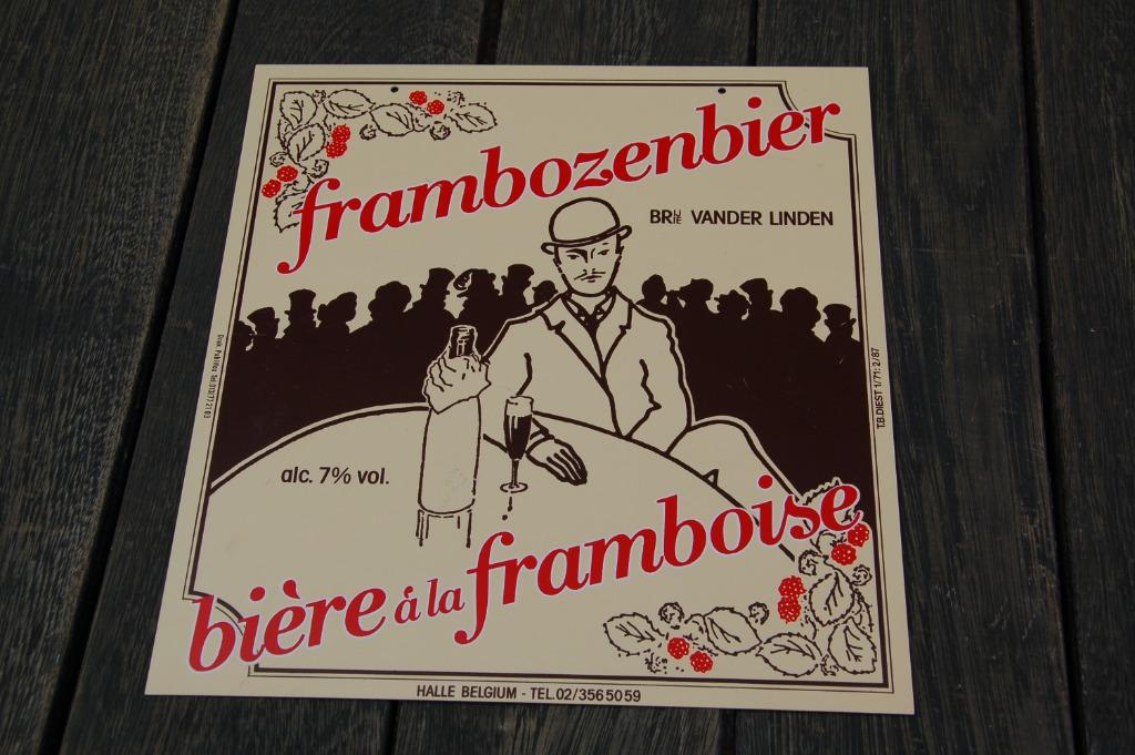 PVC bordje Brouwerij Vander Linden - Frambozenbier, Verzamelen, Biermerken, Ophalen of Verzenden, Gebruikt, Reclamebord, Plaat of Schild