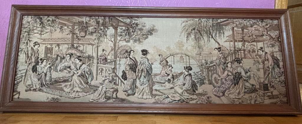 Wandtapijt chinees tafereel met kader, Ophalen