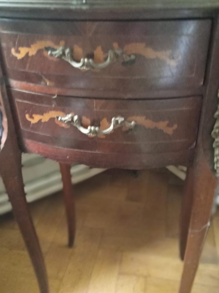 vintage Petite incrustation de table d'appoint ovale., Enlèvement, Utilisé