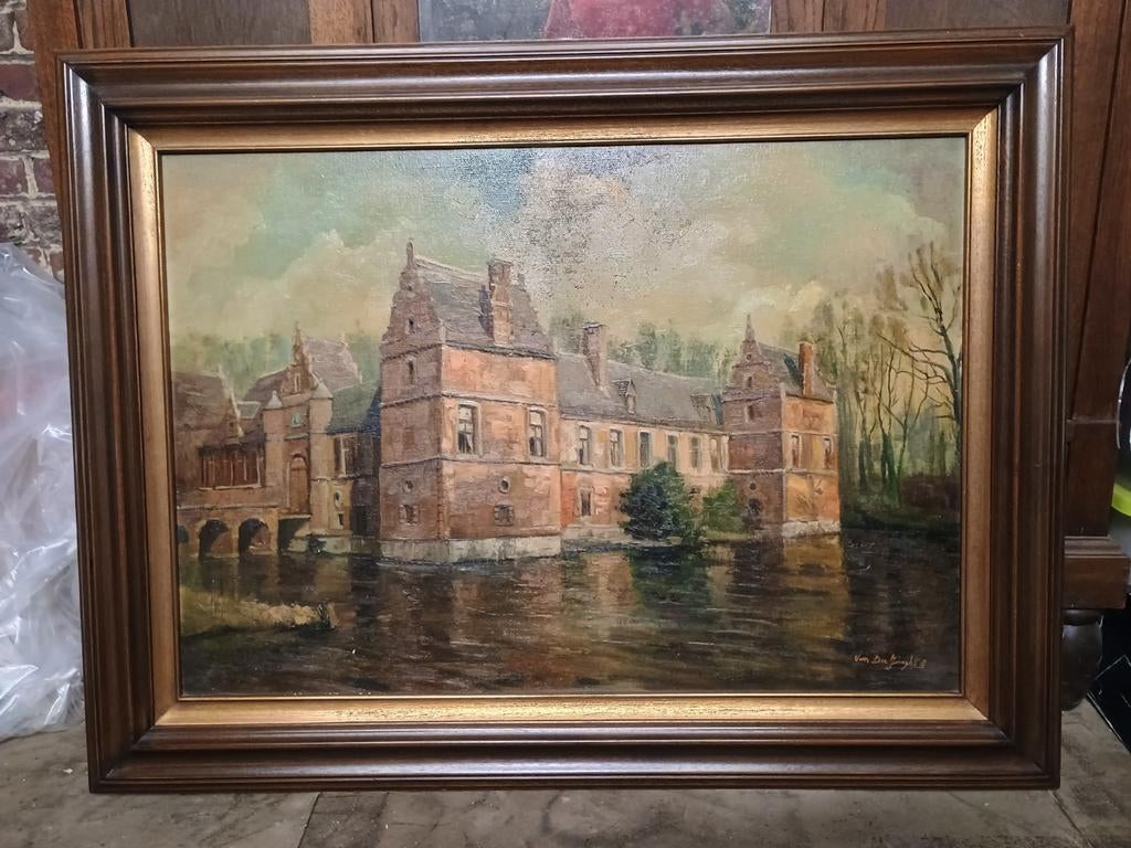 Waterkasteel Moorsel, schilderij 125 x 95 CM op doek, Ophalen