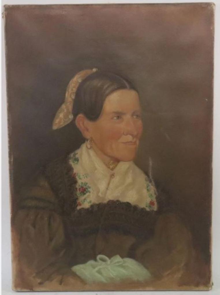 antiek portret schilderij dame Biedermeier 1850, Enlèvement