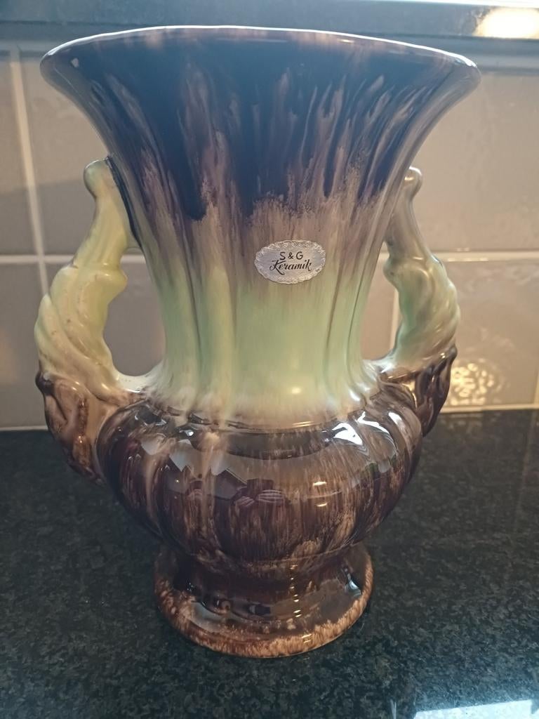 Retro vaas met 2 handvaten S&G Keramik, Ophalen of Verzenden