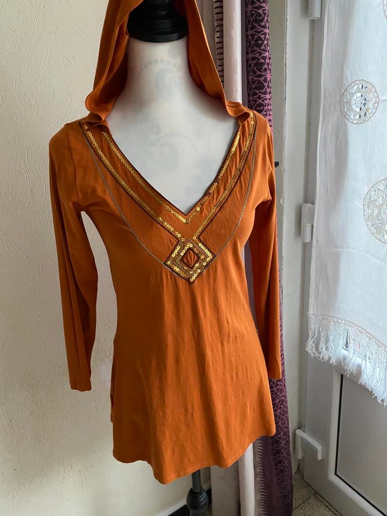 Mor Mavi blouse met capuchon en geborduurde kralen, Kleding | Dames, Ophalen of Verzenden