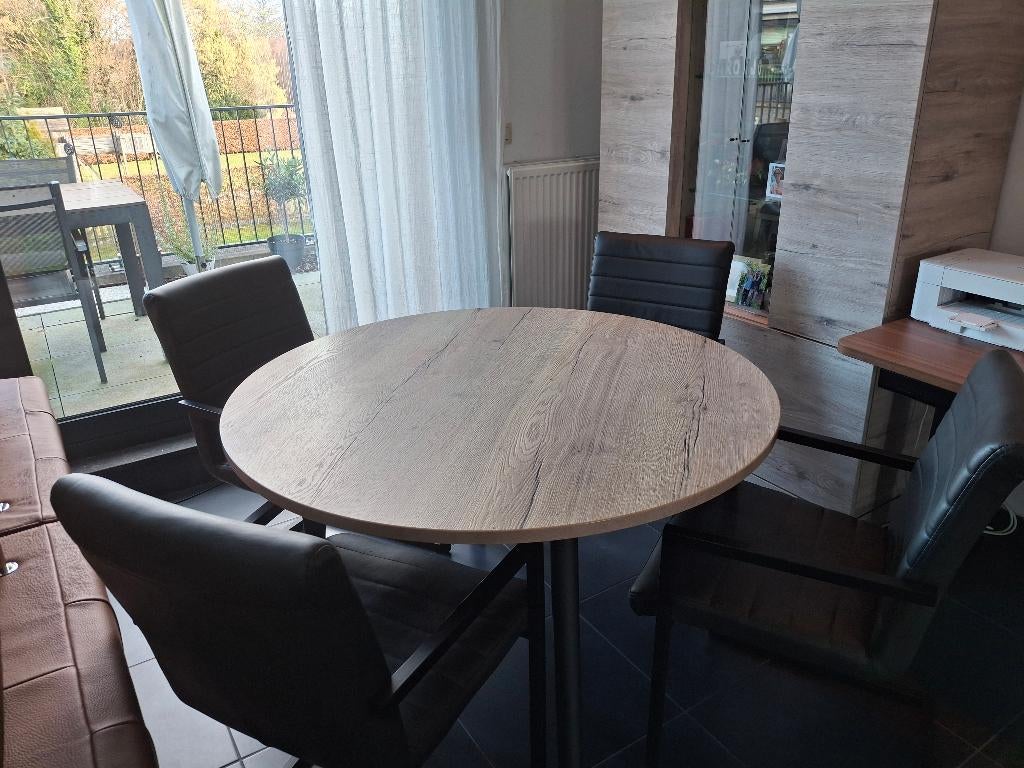 Houten ronde eettafel met 6 zetels, Huis en Inrichting, Ophalen, Rond, Zo goed als nieuw, Vijf personen of meer