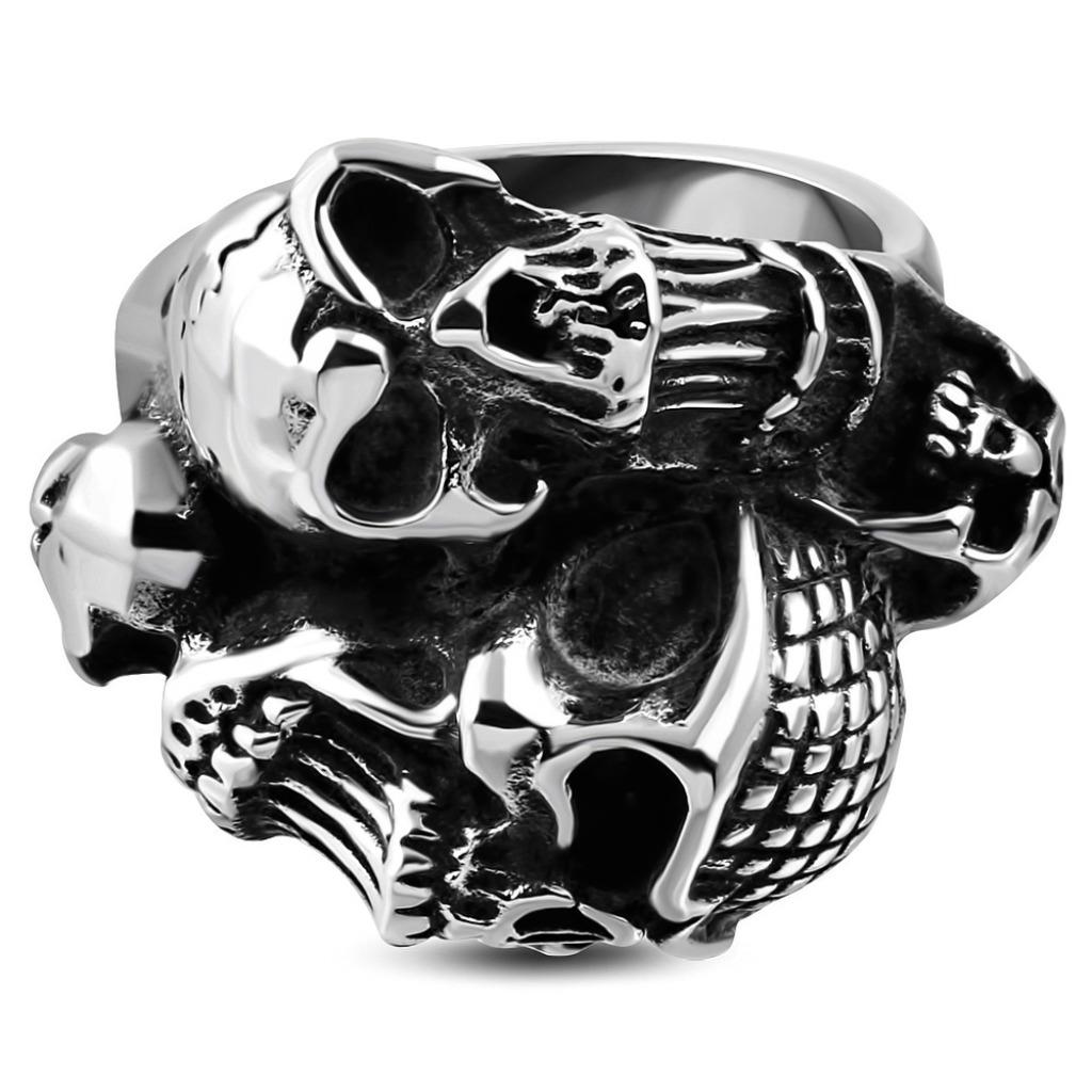 Skull biker ring in gepolijst edelstaal, Ophalen of Verzenden, Nieuw, IJzer of Staal, Dame of Heer