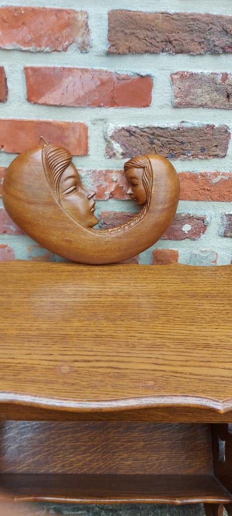 Moeder met kind 26cm breed x14 cm hoog in massief hout, Antiek en Kunst, Ophalen of Verzenden