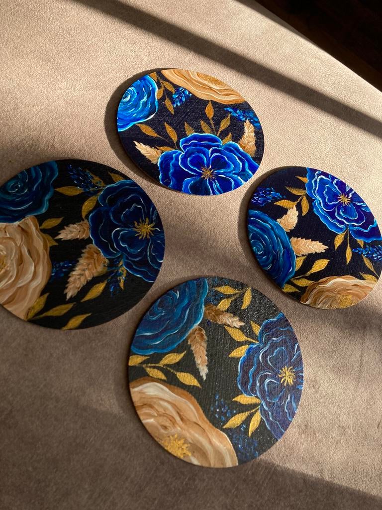 Unieke Handbeschilderde Onderzetters Blue Chique ByJ&S, Ophalen of Verzenden, Nieuw, Glas of Kopje