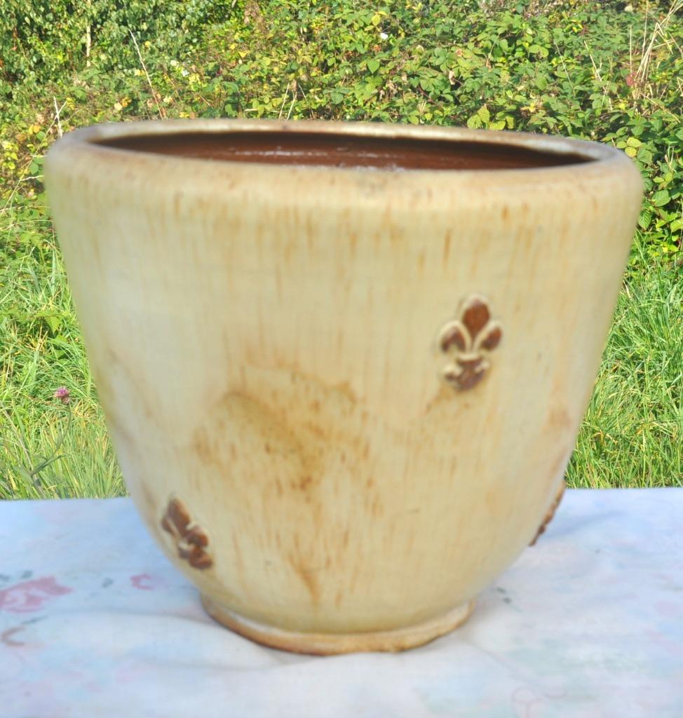 imposant cache pot terre cuite guerin fleur de lys, Enlèvement ou Envoi, 25 à 40 cm, Comme neuf, Intérieur