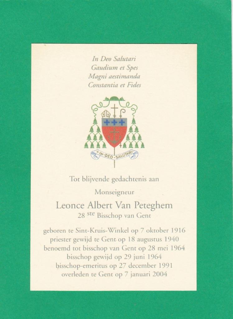 DP Monseigneur Leonce Albert Van Peteghem, Collections, Images pieuses & Faire-part, Image pieuse, Envoi