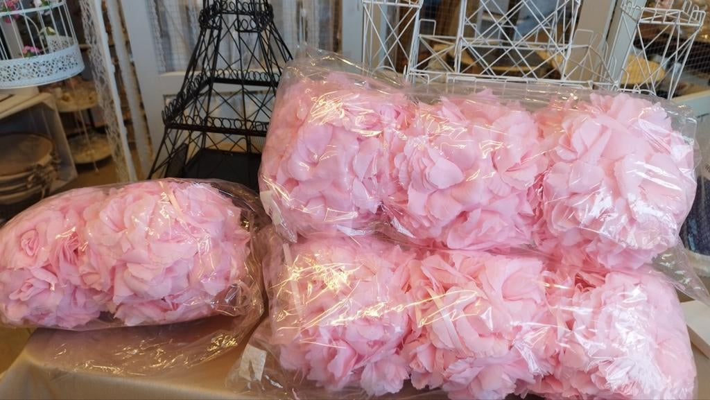 8x boules de fleurs roses tissu 17cm déco mariage baptêm, Enlèvement, Neuf