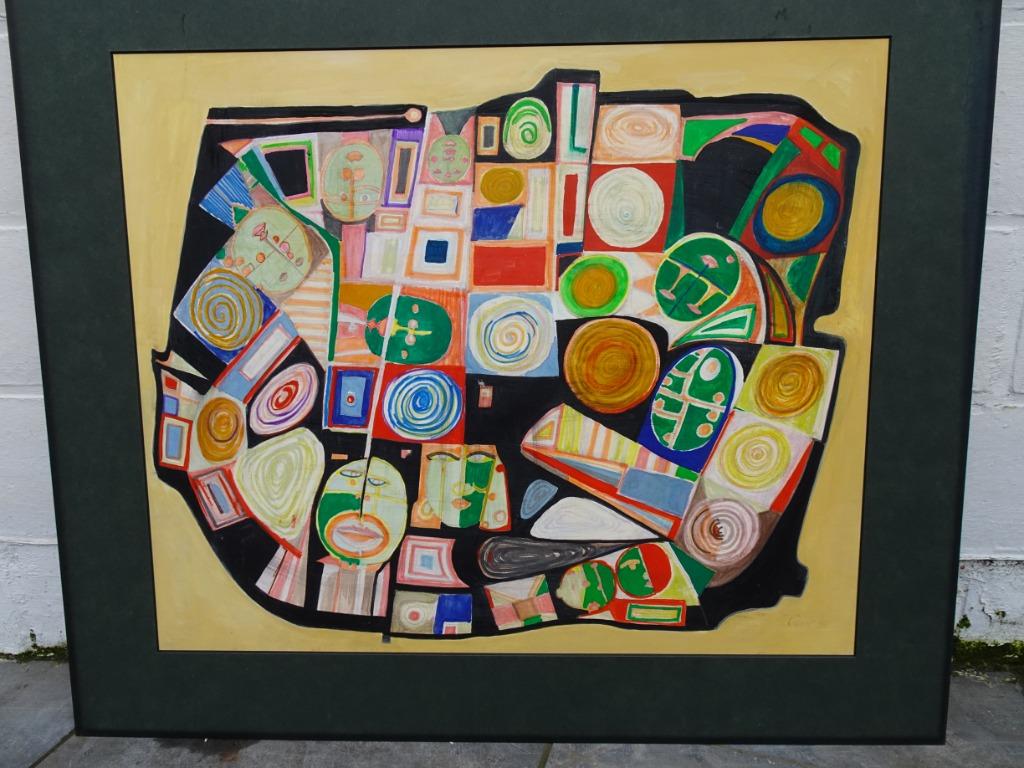 modern kunstwerk getekend Lieve ? stijl Linotte vintage, Antiek en Kunst, Kunst | Schilderijen | Modern, Ophalen of Verzenden