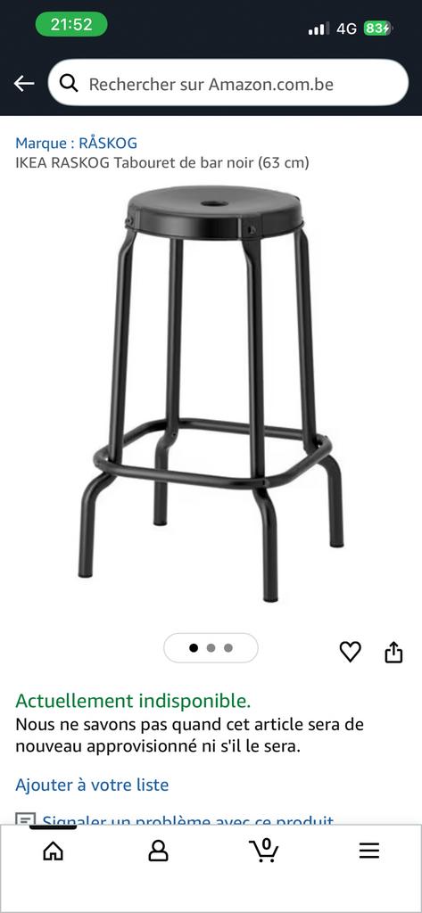 Tabouret RASKOG IKEA noir, Enlèvement, Comme neuf